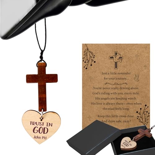 Cross Bible Verse Car Rearview Hanging Ornament, Cross for Car Decor Mirror Hanging, Rear View Mirror Accessories, Christian Gifts for Men, Women, Religious Gifts (Trust in GOD) - color: Trust in God