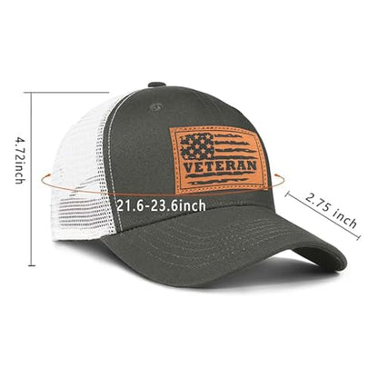 Hat for Men Women, Baseball Cap Gifts for Men Women, Adjustable Cotton Leather Patch Trucker Baseball Cap - color: Veteran-flag