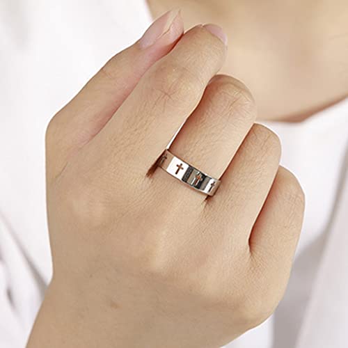 Jude Jewelers 6mm Stainless Steel Carved Christian Cross Religious Wedding Band Ring - color: Silver