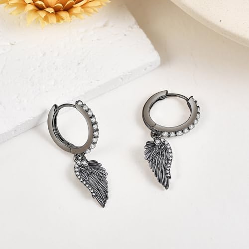 Angel Wing Earrings S925 Sterling Silver Gold Black Rose Gold Silver Gold Angel Wings Dangle Earrings Wings Jewelry Gifts for Women - color: black gold