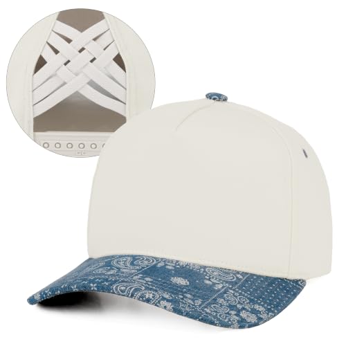 C.C Women's Criss-Cross Ponytail Trucker Hat - Snapback, One Size - color: Paisley-denim