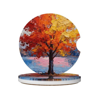 Tree 2 Pack Car Cup Holder Coasters Ceramic Drink Coasters - color: Red