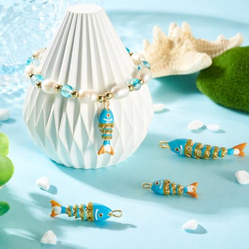 Craftdady Enamel Koi Fish Charms Long-Lasting Plated CZ Sea Ocean Life Animals Pendants 18K Gold Plated Goldfish Charms for Jewelry Making Bracelets Earrings - color: Light Sky Blue