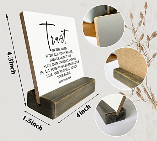 Gkwa Proverbs 3:5-6 Wood Plaque, 4 x 4.3 inches, MDF Display Board, Plaque with Wooden Stand, Meaningful Wood Sign Gift, Bible Verse Sign, Christian Home Décor - color: Home001