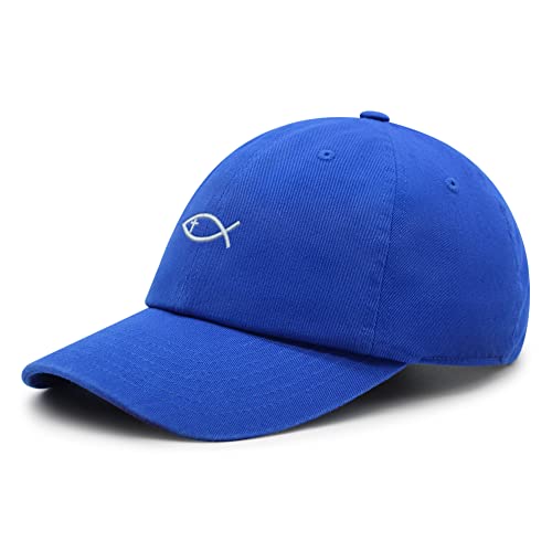 JPAK Jesus Fish Symbol Premium Dad Hat Embroidered Cotton Baseball Cap Symbol of Christianity - color: Blue