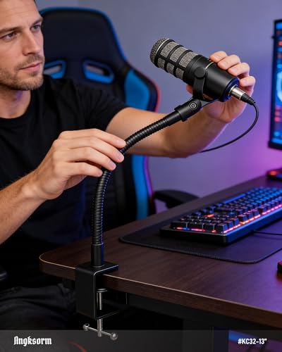 KC32 13-Inch Gooseneck Mic Stand, Heavy-Duty Desk Clamp for Podium - size: 13-INCH