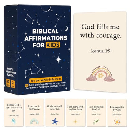 Prayer Cards for Kids, 62 Bible Verse and Biblical Affirmation Cards, Back to School, Lunchbox Notes for Kids, Christian Scripture Cards for Daily Devotion, Bible Study, Sunday School, VBS and Homeschool