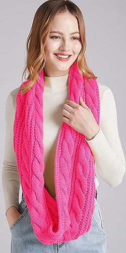 NEOSAN Womens Thick Ribbed Knit Winter Infinity Circle Loop Scarf - color: Hot Pink