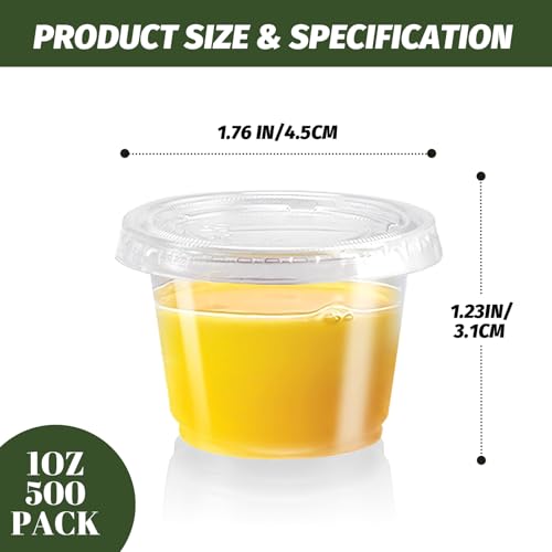 500 Pack 1 oz Jello Shot Cups, Disposable Condiment Cups with Lids - size: 1oz-500p