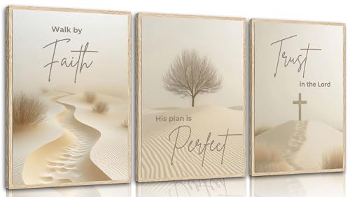 3Pcs Minimalist Christian Wall Art Scripture Wall Decor 12x16in Unframed - color: Yellow, size: 12x16 Posters