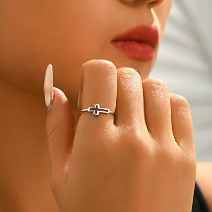 925 Sterling Silver Hollow-out Cross Purity Ring for Women - color: Silver