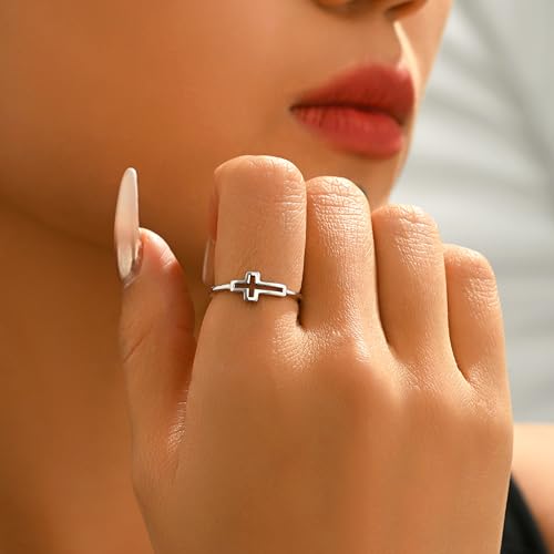925 Sterling Silver Hollow-out Cross Purity Ring for Women - color: Silver