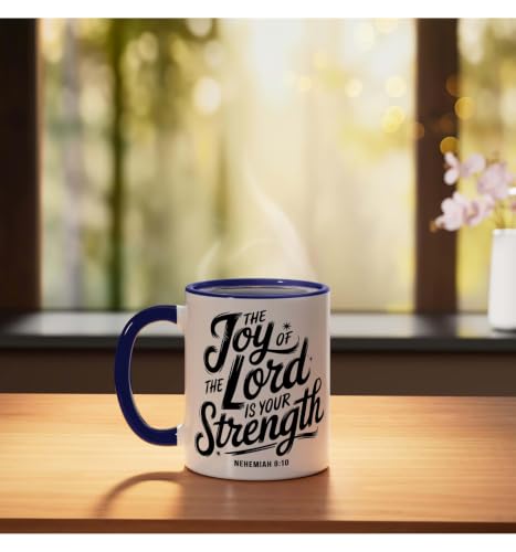 The Joy Of The Lord Is Your Strength Nehemiah 8 10 Ceramic Mug, Dark Blue/White, 11oz - color: Dark Blue/White, size: 11 Ounces