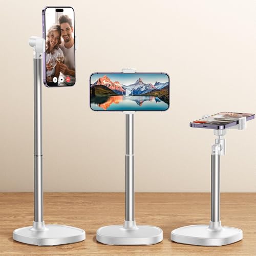 DIMONCOAT Phone Stand for Desk Angle Height Adjustable Phone Holder iPhone - color: WHITE - 6X STABLE WEIGHTED BASE, size: For 4-7 Inch