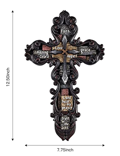 Eagrafts Decorative Resin Wall Cross With Encouraging Words and Phrases, Faux Iron Cross, Home Wall Decor