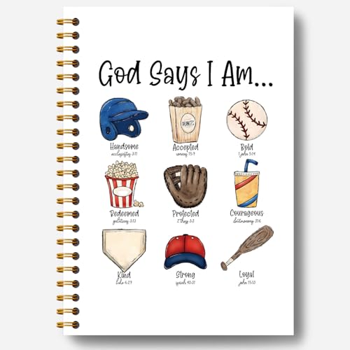 Baseball Christian Notebook, God Says I Am Bible Journaling for Men, Baseball Lovers Fans Players Gifts, Religious Notebook Journal, Christian Hardcover Spiral Notebooks 5.5x8.3 Inch - color: Section 10