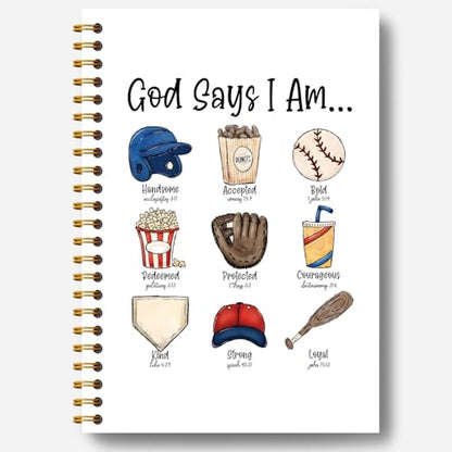 Baseball Christian Notebook, God Says I Am Bible Journaling for Men, Baseball Lovers Fans Players Gifts, Religious Notebook Journal, Christian Hardcover Spiral Notebooks 5.5x8.3 Inch - color: Section 10