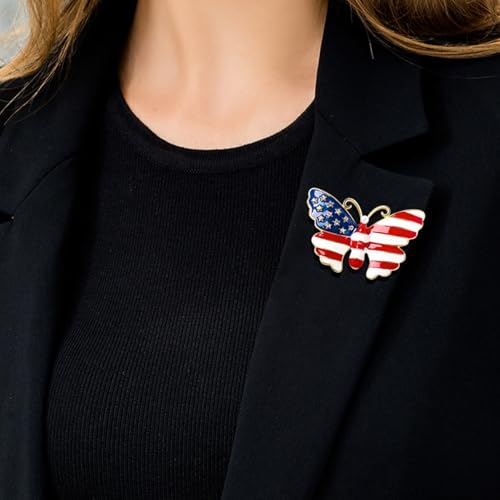 Enamel Brooch Pin For Women Men, Vintage American Flag Crystal Lapel Pin, Christmas Brooch Suit Dress Clips Accessory Gift - style: 9-USA Butterfly