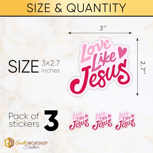 3PCs Love Like Jesus Sticker Christian Faith Sticker Religious Scripture Waterproof Vinyl Stickers for Water Bottle Scrapbook Bible Journal Laptop Decals Gifts for Girls Women Church Friends 3"x2.7"