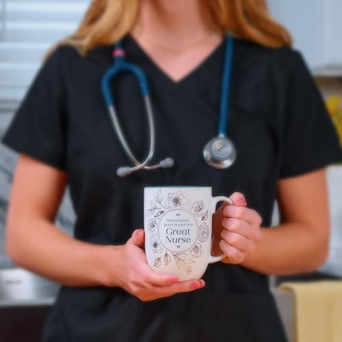 Christian Art Gifts Large Inspirational Ceramic Coffee & Tea Mug for Women - color: Teal Floral/Great Nurse