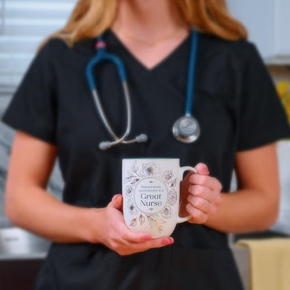 Christian Art Gifts Large Inspirational Ceramic Coffee & Tea Mug for Women - color: Teal Floral/Great Nurse