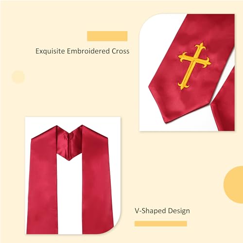 Clergy Stole & Choir Stole with Embroidered 60/72" - color: Maroon, size: 72 inch