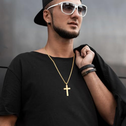 Cross Necklace for Men, 316L Stainless Steel American Flag Bible Verse Christmas Christian Catholic Baptism Confirmation Gifts 22+2 Inches - color: Gold, style: 19:26 All THINGS ARE POSSIBLE