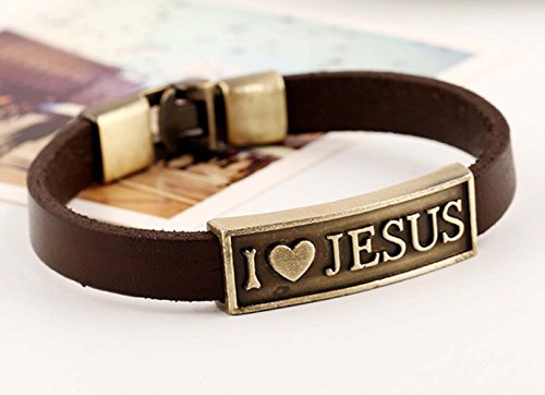 Men Punk Alloy Leather Bracelet Cross Bracelet Bangle Wristband - color: Jesus