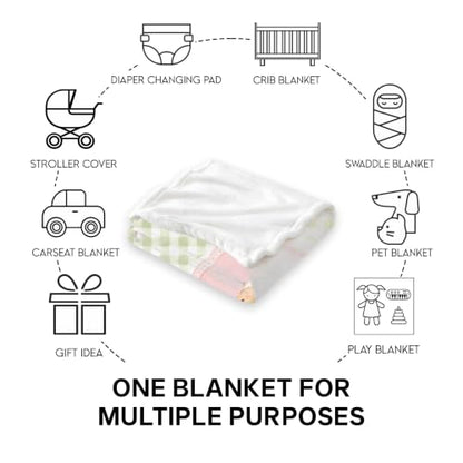 Personalized Goose Baby Blanket, Green Gingham Nursery Throw Gift - color: #Ver3