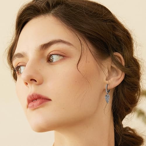 Angel Wing Earrings S925 Sterling Silver Gold Black Rose Gold Silver Gold Angel Wings Dangle Earrings Wings Jewelry Gifts for Women - color: black gold