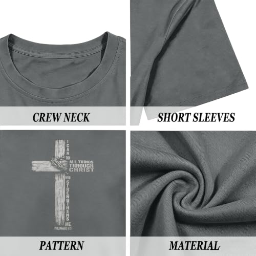 Christian Shirts for Mens Cross Jesus Graphic Tees - color: Dark Gray, size: Large