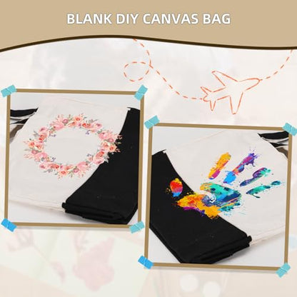 6 Pack Canvas Grocery Bags with Long Shoulder Strap and Short Handle（Black） - color: Black-6pack