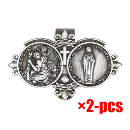 2-Pack Silver Car Visor Clip, St. Christopher Virgin Mary Catholic Driving Safety Medal - color: Silver