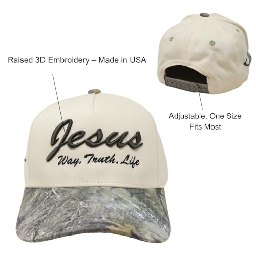 Faith Series 2-Tone Trucker Hat – Christian Faith-Based Cap with Bible Verse Detail - color: Jesus | Way, Truth, Life | Camo