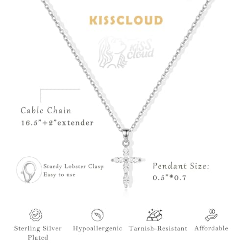 Cross Necklace for Women, Dainty 14K Gold Plated CZ Pendant - color: Silver-marquise cz cross