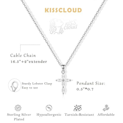 Cross Necklace for Women, Dainty 14K Gold Plated CZ Pendant - color: Silver-marquise cz cross