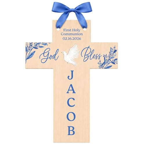 Personalized Wall Cross Catholic Communion Gift for Girls and Boys | 1st Holy Communion Keepsake | Religious Wall Decor | Personalized Acrylic Cross for Goddaughter, Godson, Kids personalized baptism cross Bautizo Regalo (Simple) - color: Simple