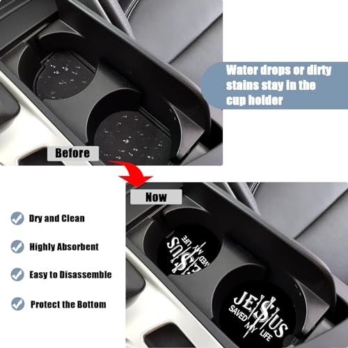 Christian Religion Cup Holders Car Coasters - Jesus Saved My Life Absorbent Ceramic Coaster, Drink Cup Holder Coasters, Auto Accessories for Women & Men, Pack of 2 - color: Jesus Saved My Life