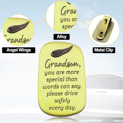 Guardian Angel Car Visor Clip Drive Safe 2 Inch Gift,Grandson - style: Grandson
