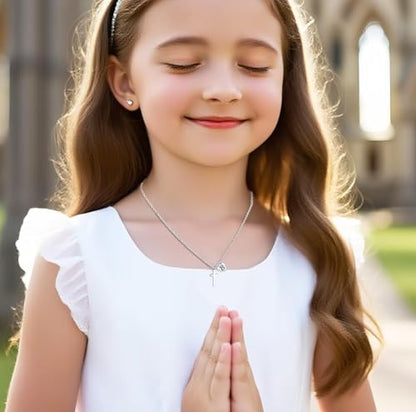 Tiny Cross Necklace for Kids Girls, Initial A-Z , Birthstone Cross Gifts - color: Silver, style: A.
