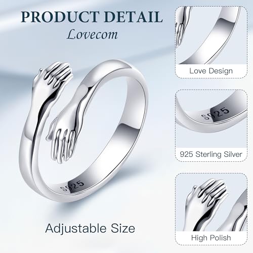 LOVECOM S925 Sterling Silver Hug Rings for Women Teen Girls Mother Daughter - color: Double Hands Hugging, size: US Size 8