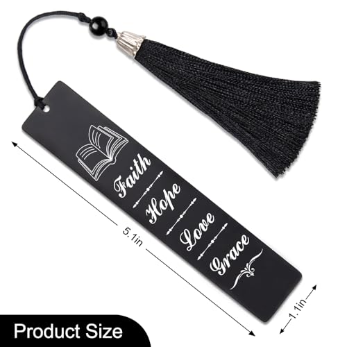 Hafhue Faith Hope Love Grace Metal Bookmark with Tassels, Bible Verse Bookmarker Gifts for Reader Bookworm Book Lover Author, Inspirational Gifts for Women Men, Religious Gifts for Christians Pastor