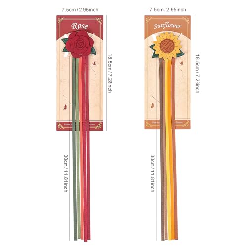 icceemee 2pcs Leather Bookmark with Sunflower Rose, Aesthetic Vintage Book Accessories, Handmade Tassel Bookmark for Women Men Gift - style: Sunflower & Rose