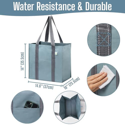 VENO 4 Pack Large Grocery Bag Reusable Shopping Bags with Hard Bottom - color: Light Blue