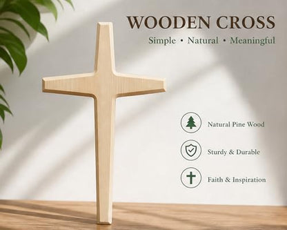 M UPTAOSUI 13 Inch Wooden Wall Cross, Solid Pine Farmhouse Decor
