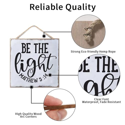 Be The Light Matthew 5:14 Wall Art Sign Novelty Bible Verse Hanging Wood Sign Customized Wooden Sign Plaque Artwork for Family/Friend/Women/Mother Gift 12x12in - color: Wooden Color-style-7