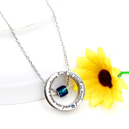 Uloveido Christian Circle Round Ring Necklace Engraved Faith As Small As A Mustard Seed Can Move Mountains Y958 - style: Blue CZ-bead