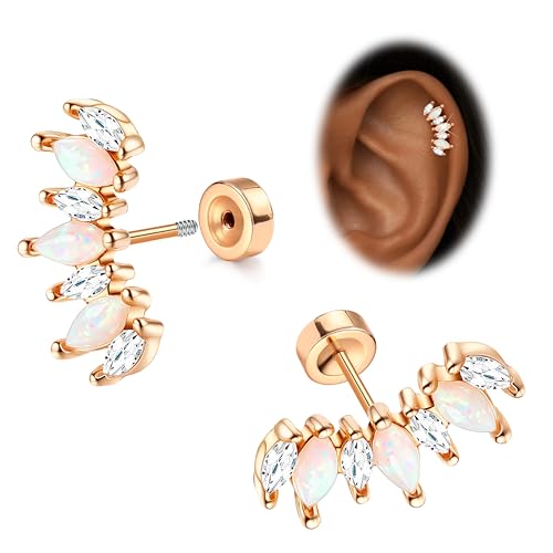 JeryWe Cartilage Earrings for Women Hypoallergenic Helix Piercing Jewelry - color: I:opal-rosegold filled