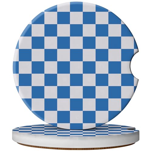 2 Pack Car Coasters for Cup Holders, Cute Car Accessories Interior (Grid-Blue) - color: Grid-blue