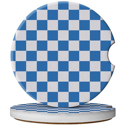2 Pack Car Coasters for Cup Holders, Cute Car Accessories Interior (Grid-Blue) - color: Grid-blue